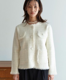 My shawty（マイシャウティー）の「classic knit jacket（ノーカラージャケット）」