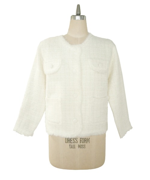 My shawty(マイシャウティー)の「classic knit jacket(ノーカラージャケット・レディース・ブラック/ライトブルー/アイボリー・FREE)」の19枚目の写真