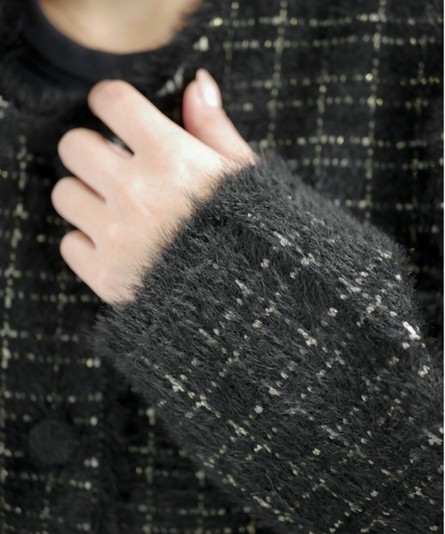 My shawty(マイシャウティー)の「classic knit jacket(ノーカラージャケット・レディース・ブラック/ライトブルー/アイボリー・FREE)」の5枚目の写真