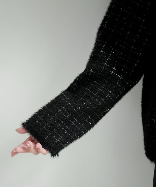 My shawty(マイシャウティー)の「classic knit jacket(ノーカラージャケット・レディース・ブラック/ライトブルー/アイボリー・FREE)」の6枚目の写真