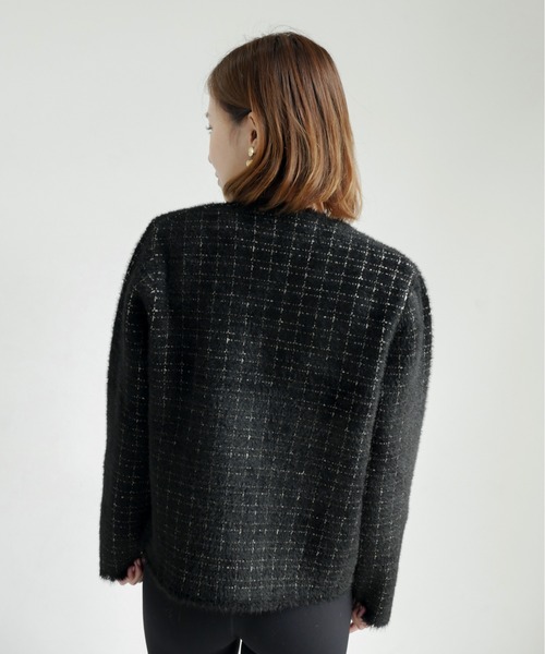 My shawty(マイシャウティー)の「classic knit jacket(ノーカラージャケット・レディース・ブラック/ライトブルー/アイボリー・FREE)」の10枚目の写真