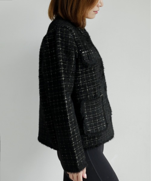 My shawty(マイシャウティー)の「classic knit jacket(ノーカラージャケット・レディース・ブラック/ライトブルー/アイボリー・FREE)」の13枚目の写真