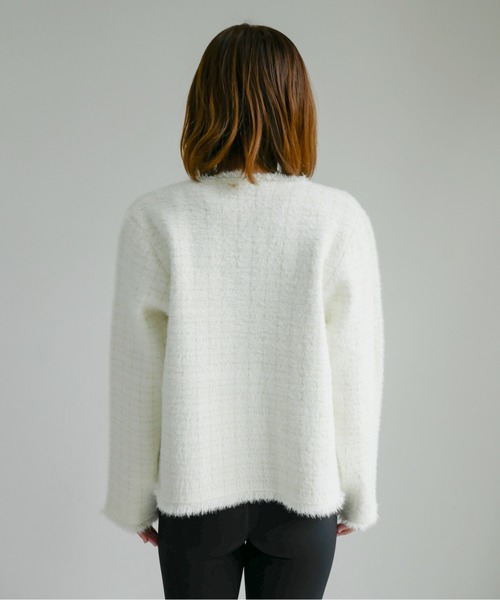 My shawty(マイシャウティー)の「classic knit jacket(ノーカラージャケット・レディース・ブラック/ライトブルー/アイボリー・FREE)」の16枚目の写真
