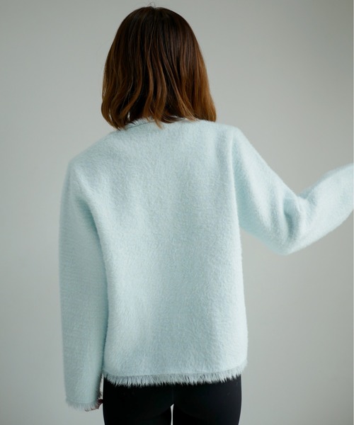 My shawty(マイシャウティー)の「classic knit jacket(ノーカラージャケット・レディース・ブラック/ライトブルー/アイボリー・FREE)」の18枚目の写真