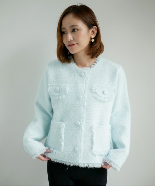 My shawty(マイシャウティー)の「classic knit jacket(ノーカラージャケット・レディース・ブラック/ライトブルー/アイボリー・FREE)」の17枚目の写真