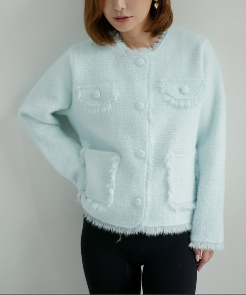 My shawty(マイシャウティー)の「classic knit jacket(ノーカラージャケット・レディース・ブラック/ライトブルー/アイボリー・FREE)」の22枚目の写真