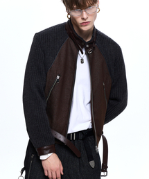 RSSC（アールエスエスシー）の「KNIT & DENIM BELTED BIKER JACKET - BROWN（ライダースジャケット）」