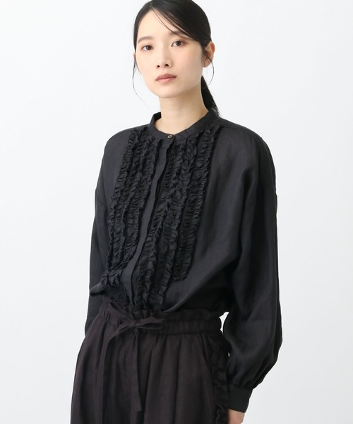 studio CLIP（スタディオクリップ）の「《natural by clip》14リネンフリルブラウス（シャツ/ブラウス・レディース・アイボリー/ブラック・FREE）」の2枚目の写真