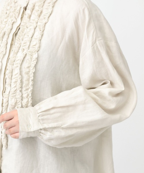 studio CLIP（スタディオクリップ）の「《natural by clip》14リネンフリルブラウス（シャツ/ブラウス・レディース・アイボリー/ブラック・FREE）」の6枚目の写真
