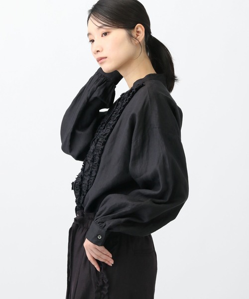 studio CLIP（スタディオクリップ）の「《natural by clip》14リネンフリルブラウス（シャツ/ブラウス・レディース・アイボリー/ブラック・FREE）」の12枚目の写真