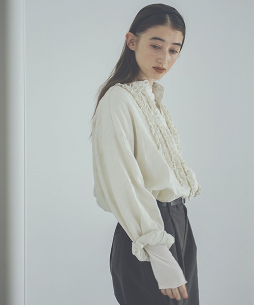 studio CLIP（スタディオクリップ）の「《natural by clip》14リネンフリルブラウス（シャツ/ブラウス・レディース・アイボリー/ブラック・FREE）」の20枚目の写真