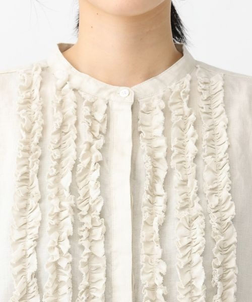 studio CLIP（スタディオクリップ）の「《natural by clip》14リネンフリルブラウス（シャツ/ブラウス・レディース・アイボリー/ブラック・FREE）」の5枚目の写真