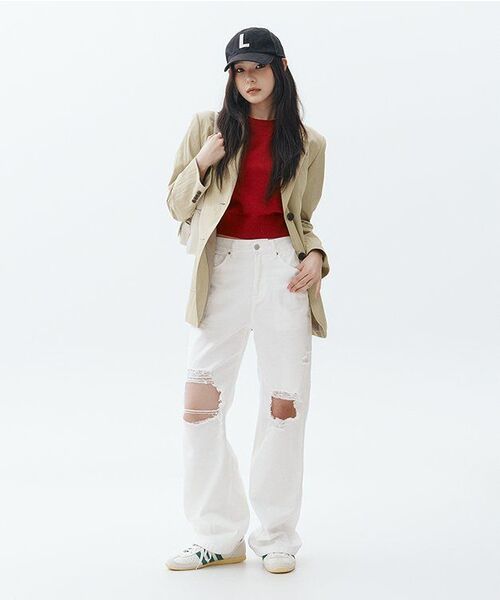MUSINSA STANDARD WOMAN（ムシンサスタンダードウーマン）の「ウィメンズデストロイドニーワイドデニムパンツ[ホワイト]（デニムパンツ・レディース・その他・30/24/25/26/27/28/29）」の7枚目の写真