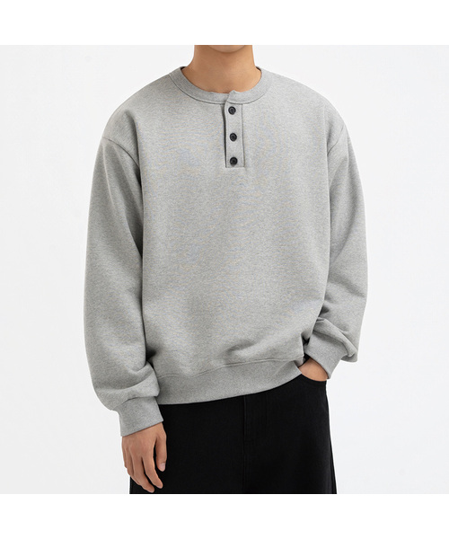 UNDEROFF(アンダーオフ)の「オーバーサイズヘンリーネックスウェットグレー(スウェット・メンズ・グレー・MEDIUM/LARGE/X-LARGE)」の1枚目の写真