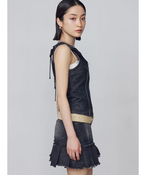 EMODA（エモダ）の「プリーツヘムレイヤードデニムワンピース（ワンピース・レディース・ブラック/インディゴブルー・SMALL/MEDIUM）」の6枚目の写真