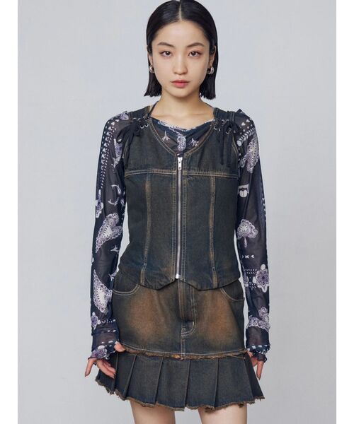 EMODA（エモダ）の「プリーツヘムレイヤードデニムワンピース（ワンピース・レディース・ブラック/インディゴブルー・SMALL/MEDIUM）」の11枚目の写真