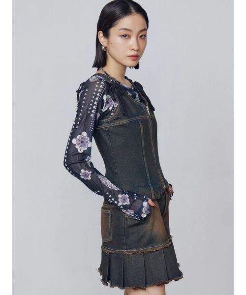 EMODA（エモダ）の「プリーツヘムレイヤードデニムワンピース（ワンピース・レディース・ブラック/インディゴブルー・SMALL/MEDIUM）」の12枚目の写真