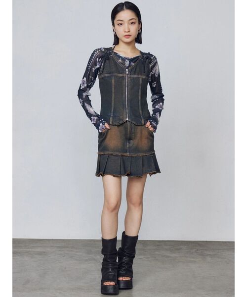 EMODA（エモダ）の「プリーツヘムレイヤードデニムワンピース（ワンピース・レディース・ブラック/インディゴブルー・SMALL/MEDIUM）」の13枚目の写真