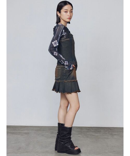 EMODA（エモダ）の「プリーツヘムレイヤードデニムワンピース（ワンピース・レディース・ブラック/インディゴブルー・SMALL/MEDIUM）」の14枚目の写真