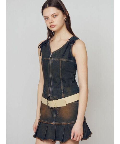 EMODA（エモダ）の「プリーツヘムレイヤードデニムワンピース（ワンピース・レディース・ブラック/インディゴブルー・SMALL/MEDIUM）」の16枚目の写真