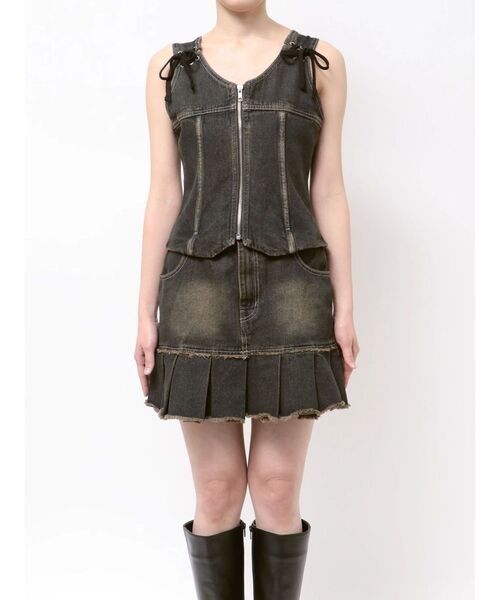 EMODA（エモダ）の「プリーツヘムレイヤードデニムワンピース（ワンピース・レディース・ブラック/インディゴブルー・SMALL/MEDIUM）」の18枚目の写真