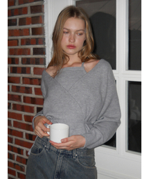 Halter Wrap Knit Top, Grey
