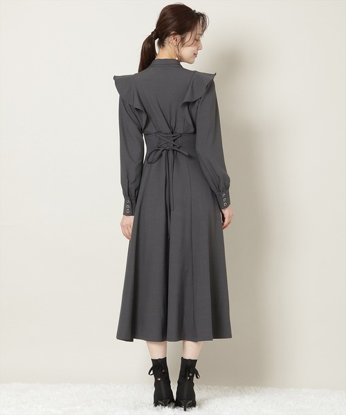 WILLSELECTION(ウィルセレクション)の「リボンタイラッフルフレアワンピース(ワンピース・レディース・チャコールグレー/ブラック系その他/ピンク・FREE)」の13枚目の写真