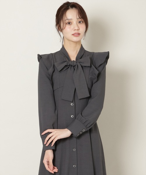 WILLSELECTION(ウィルセレクション)の「リボンタイラッフルフレアワンピース(ワンピース・レディース・チャコールグレー/ブラック系その他/ピンク・FREE)」の14枚目の写真