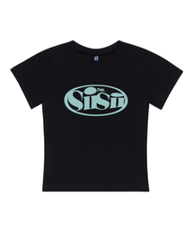 オーバルロゴプリントスリムフィット半袖Tシャツブラック