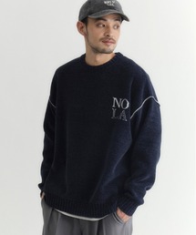 BACK NUMBER | 【BACK NUMBER】モールニットロゴクルーネックセーター (ダブルジャガード / ゆったりシルエット / カジュアルスタイル / リブデザイン)(ニット/セーター)