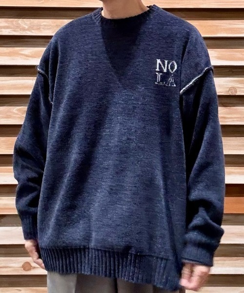 BACK NUMBER(バックナンバー)の「【BACK NUMBER】モールニットロゴクルーネックセーター (ダブルジャガード / ゆったりシルエット / カジュアルスタイル / リブデザイン)(ニット/セーター・メンズ・ホワイト/ネイビー/ダークグレー・M/L/XL)」の18枚目の写真