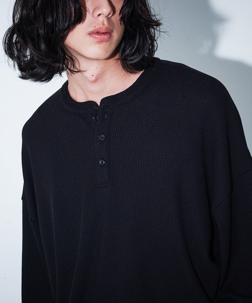 MDR(エムディアール)の「ヘンリーネック ワッフル サーマルロンT(Tシャツ/カットソー・メンズ・ブラック/グレー・L/M)」の1枚目の写真