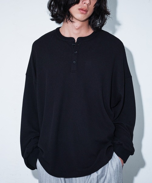 MDR(エムディアール)の「ヘンリーネック ワッフル サーマルロンT(Tシャツ/カットソー・メンズ・ブラック/グレー・L/M)」の3枚目の写真