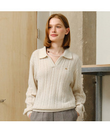 Fox Blend Cable Open Collar Knit - Cream Melange