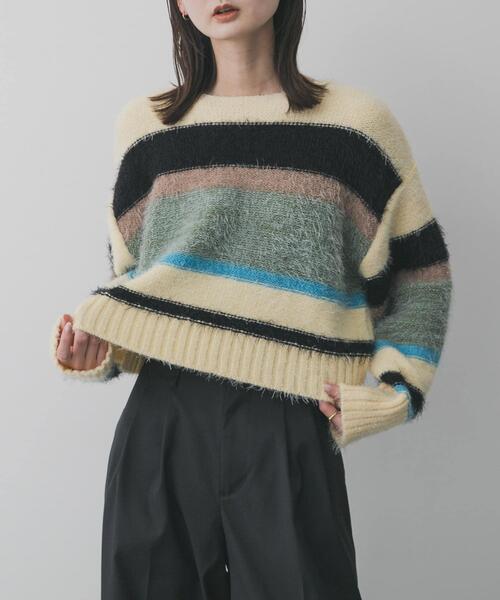 BUTCHER PRODUCTS ボーダーニット セール】『洗濯可』シャギーハイショクボーダーニット（ニット