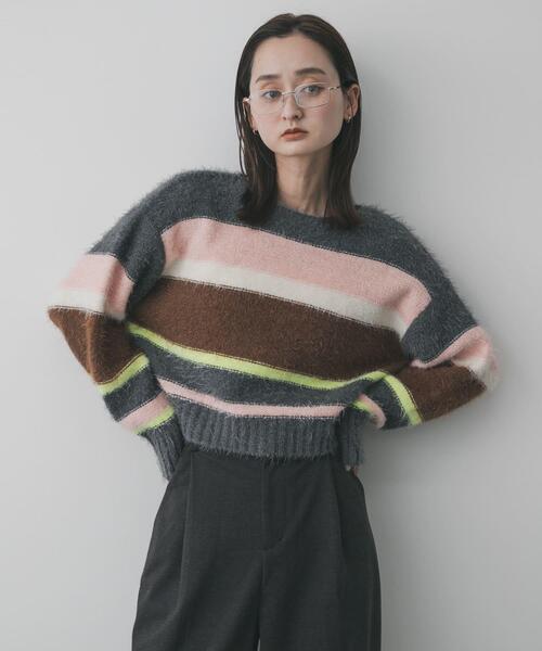セール】『洗濯可』シャギーハイショクボーダーニット（ニット
