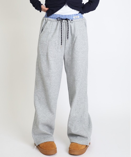 Vini（ヴィニ）の「レイヤードワイドシルエットパンツ（スウェットパンツ・レディース・グレー/ブラック/ネイビー・MEDIUM）」の2枚目の写真
