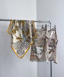 ISOOK（アイスー）の「【ISOOK / アイスー】ミックスパターンスカーフ / バンダナ ボタニカル アニマル ペイズリー エスニック バブーシュカ ヘッドドレス イエロー ブラウン グリーン（バンダナ/スカーフ）」