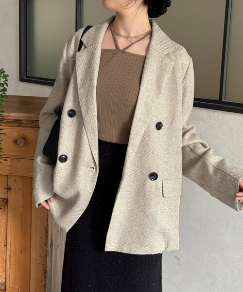 Thevon(ゼボン)の「ツイードテーラードジャケット(テーラードジャケット・レディース・アイボリー/ブラウン・FREE)」の2枚目の写真