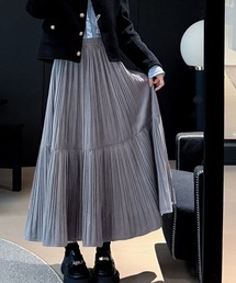 shoppinggo（ショッピングゴー）の「プリーツスカートロング黒 無地スカート ひざ下 フレアスカート ハイウェスト ボトムス 着痩せ フレア裾（スカート）」