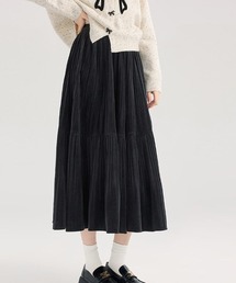 shoppinggo（ショッピングゴー）の「プリーツスカートロング黒 無地スカート ひざ下 フレアスカート ハイウェスト ボトムス 着痩せ フレア裾（スカート）」