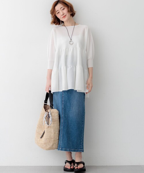 23区 L(ニジュウサンクオオキイサイズ)の「23区DENIM Iライン デニムスカート(デニムスカート・レディース・ネイビー系/ホワイト系/ダルブルー系/スカイブルー系・50/46/48/44)」の12枚目の写真