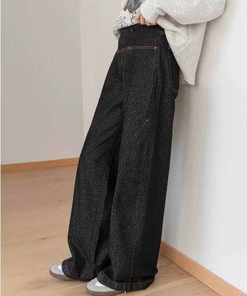 Teem Store(チームストア)の「ローウエストワイドステッチデニムパンツ ワイドデニム 美脚効果(デニムパンツ・レディース・チャコール・L/M)」の11枚目の写真