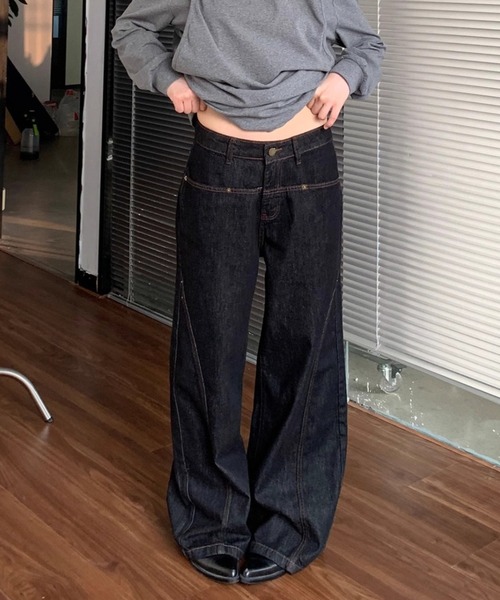 Teem Store(チームストア)の「ローウエストワイドステッチデニムパンツ ワイドデニム 美脚効果(デニムパンツ・レディース・チャコール・L/M)」の14枚目の写真
