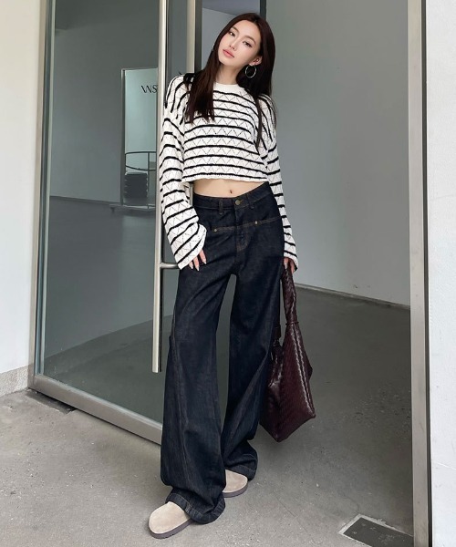 Teem Store(チームストア)の「ローウエストワイドステッチデニムパンツ ワイドデニム 美脚効果(デニムパンツ・レディース・チャコール・L/M)」の22枚目の写真