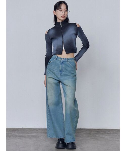 EMODA(エモダ)の「カットウォッシュドプレーティングジップニット(ニット/セーター・レディース・ブラック/ベージュ/ピンク・FREE)」の9枚目の写真