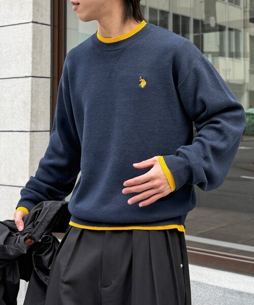 U.S. POLO ASSN.（ユーエスポロアッスン）の「【U.S. POLO ASSN.】配色レイヤークルーニット（ニット/セーター・レディース・ブラウン/ネイビー/アイボリー/チャコールグレー/グレー・SMALL/MEDIUM/LARGE）」の5枚目の写真