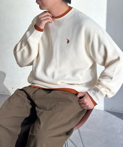 U.S. POLO ASSN.（ユーエスポロアッスン）の「【U.S. POLO ASSN.】配色レイヤークルーニット（ニット/セーター・レディース・ブラウン/ネイビー/アイボリー/チャコールグレー/グレー・SMALL/MEDIUM/LARGE）」の9枚目の写真