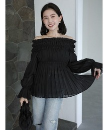 anuans | オフショルダープリーツチュニック(シャツ/ブラウス)