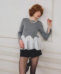 EIMY ISTOIRE | 【PRE ORDER】チュールペプラムニットプルオーバー(ニット/セーター)